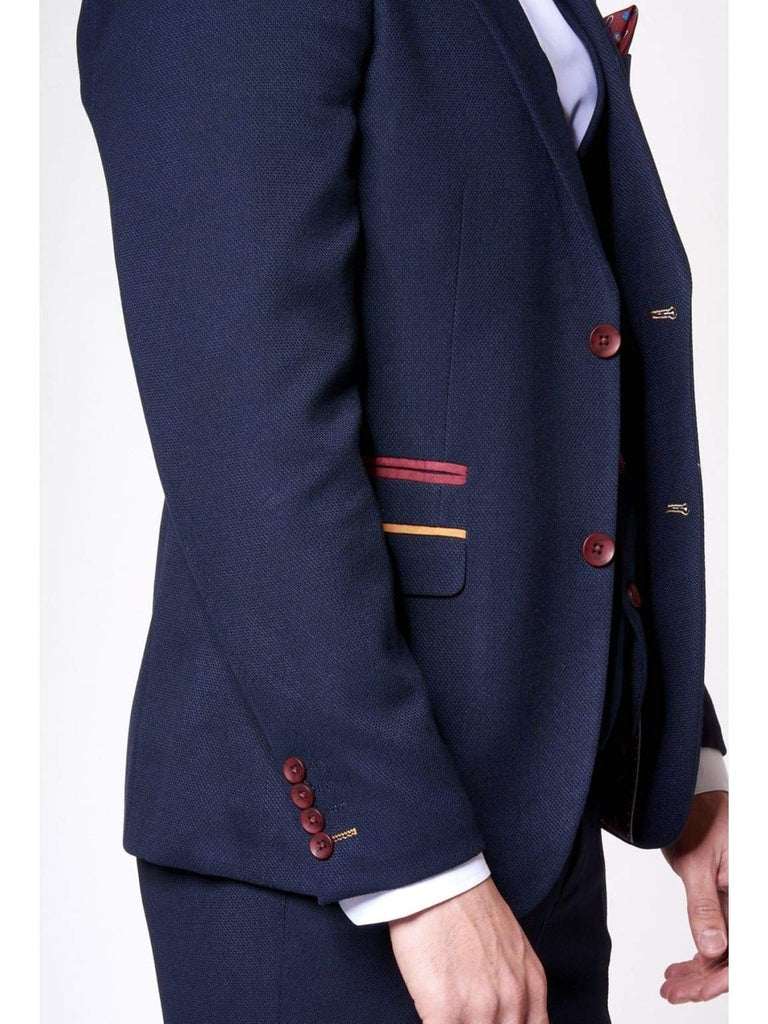 Marc Darcy JD4 Mens 3 Piece Navy Slim Fit Birds Eye Suit - Suit & Tailoring