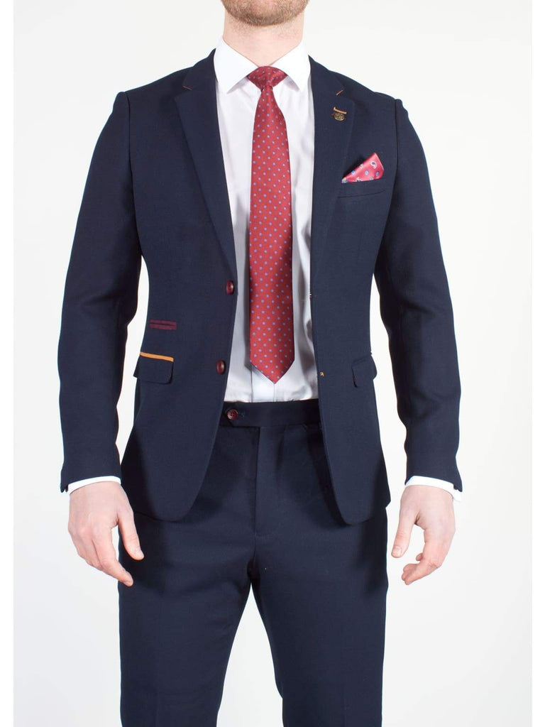 Marc Darcy JD4 Mens 3 Piece Navy Slim Fit Birds Eye Suit - Suit & Tailoring