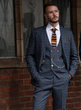 Marc Darcy Jenson Marine Navy Check Suit With Double Breasted Waistcoat - Suit & Tailoring