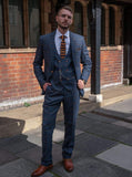 Marc Darcy Jenson Marine Navy Check Suit With Double Breasted Waistcoat - Suit & Tailoring