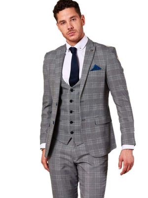 Marc Darcy Jerry Grey Check Suit Single Breasted Waistcoat - 36R / 30R - Suit & Tailoring