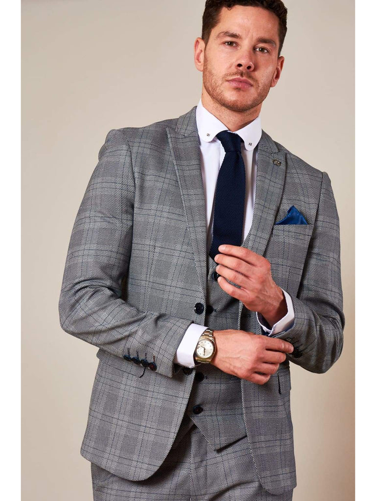 Marc Darcy Jerry Grey Check Suit Single Breasted Waistcoat - Suit & Tailoring