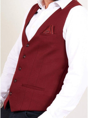 Marc Darcy Kelly Mens Wine Single Breasted Waistcoat - Suit & Tailoring