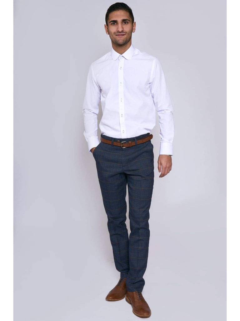 Marc Darcy Marine Navy Check Trousers - Suit & Tailoring