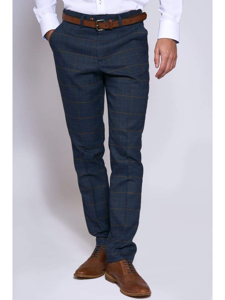 Marc Darcy Marine Navy Check Trousers - Suit & Tailoring