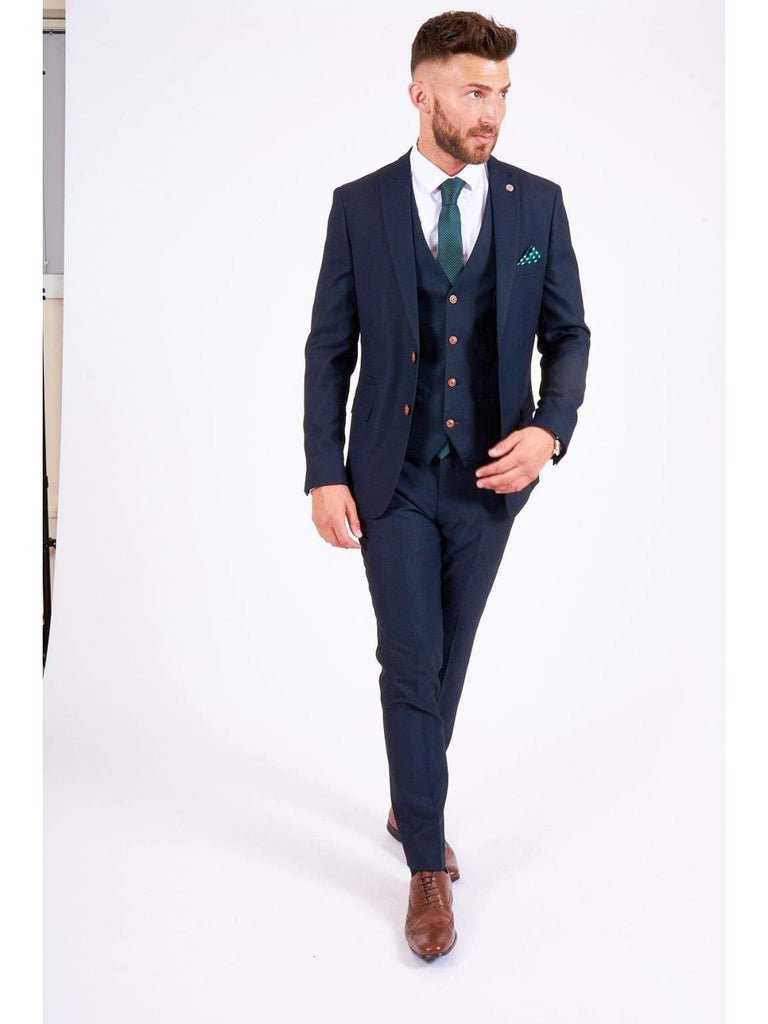 Marc Darcy Max Navy Three Piece Suit with Contrast Buttons - Suit & Tailoring