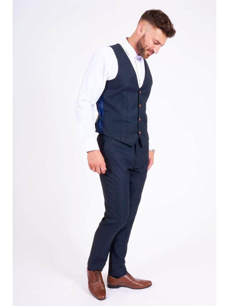 Marc Darcy Max Navy Three Piece Suit with Contrast Buttons - Suit & Tailoring