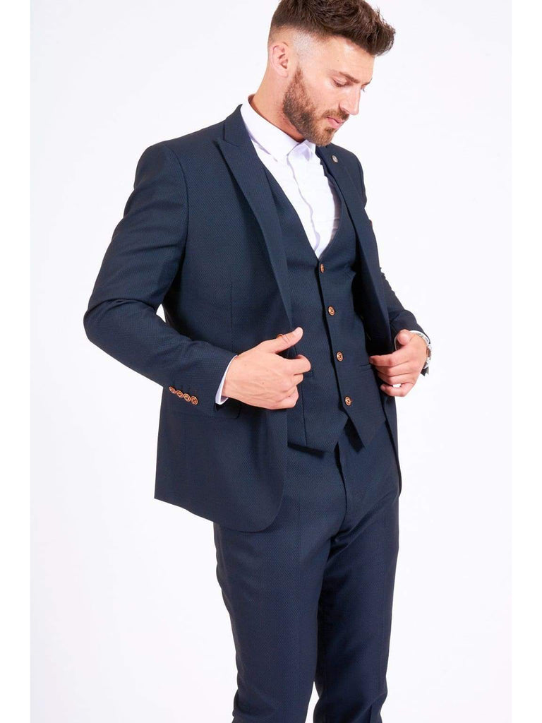 Marc Darcy Max Navy Three Piece Suit with Contrast Buttons - Suit & Tailoring