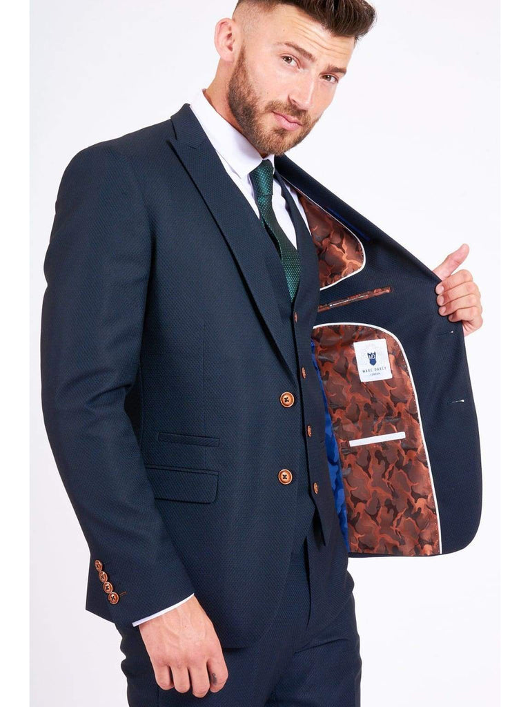 Marc Darcy Max Navy Three Piece Suit with Contrast Buttons - Suit & Tailoring