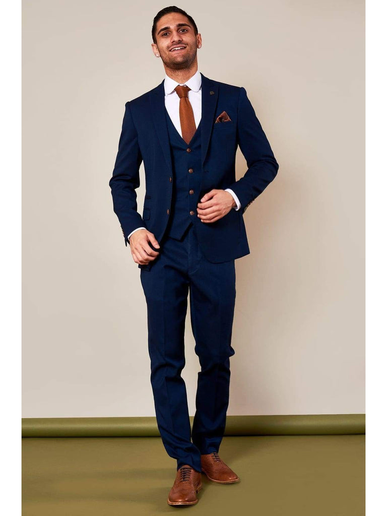Marc Darcy Max Royal Blue Three Piece Suit with Contrast Buttons - Suit & Tailoring