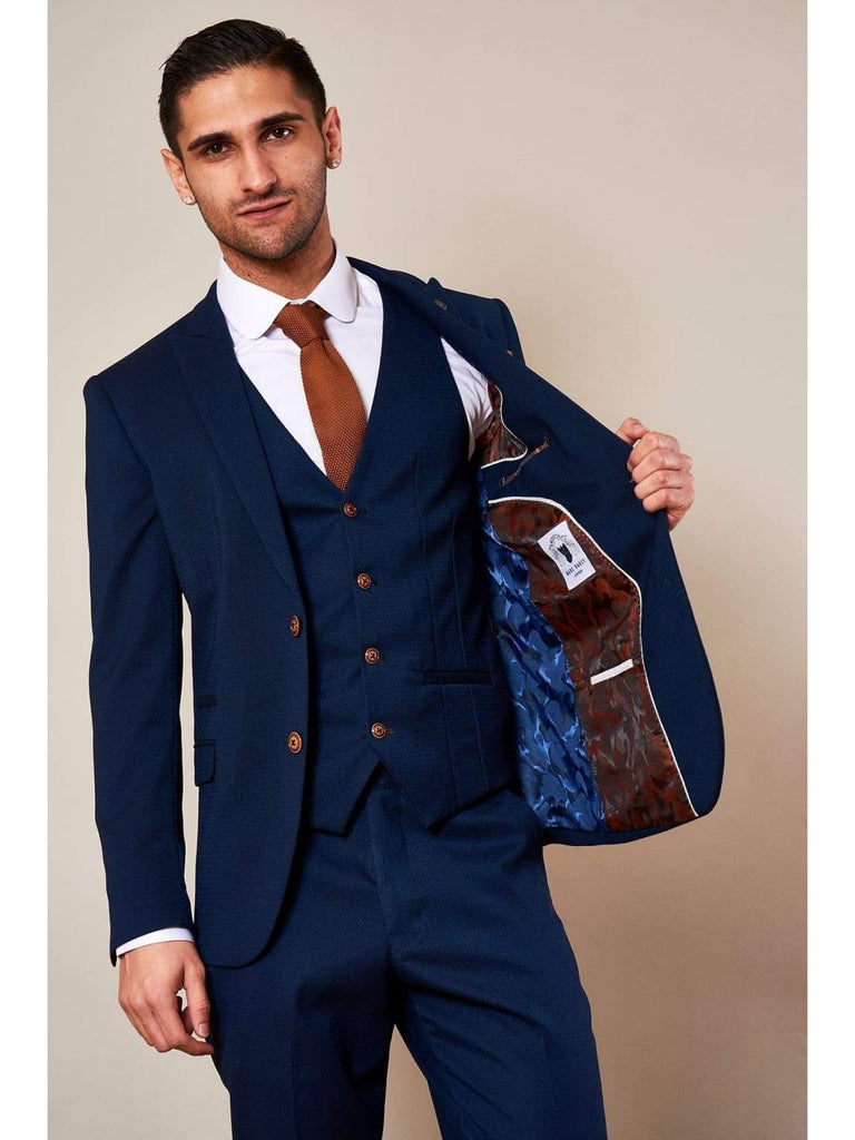 Marc Darcy Max Royal Blue Three Piece Suit with Contrast Buttons - Suit & Tailoring