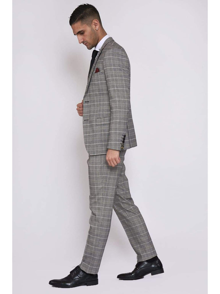 Marc Darcy Ross Grey Check Three Piece Suit - Suit & Tailoring