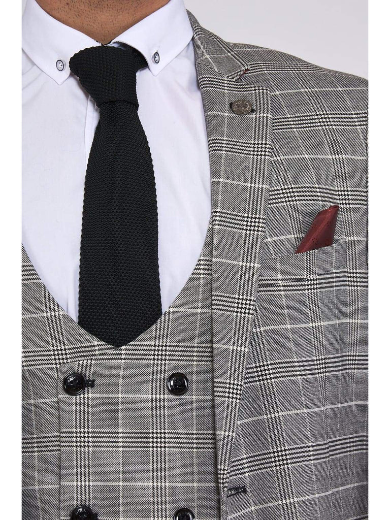 Marc Darcy Ross Grey Check Three Piece Suit - Suit & Tailoring