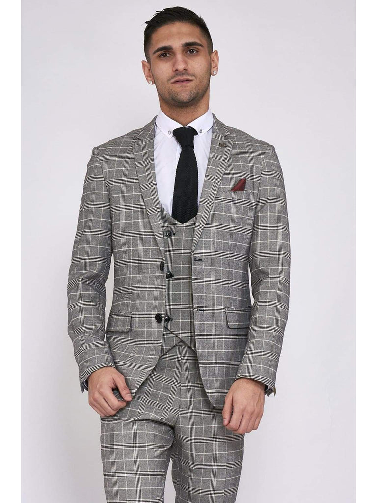 Marc Darcy Ross Grey Check Three Piece Suit - Suit & Tailoring