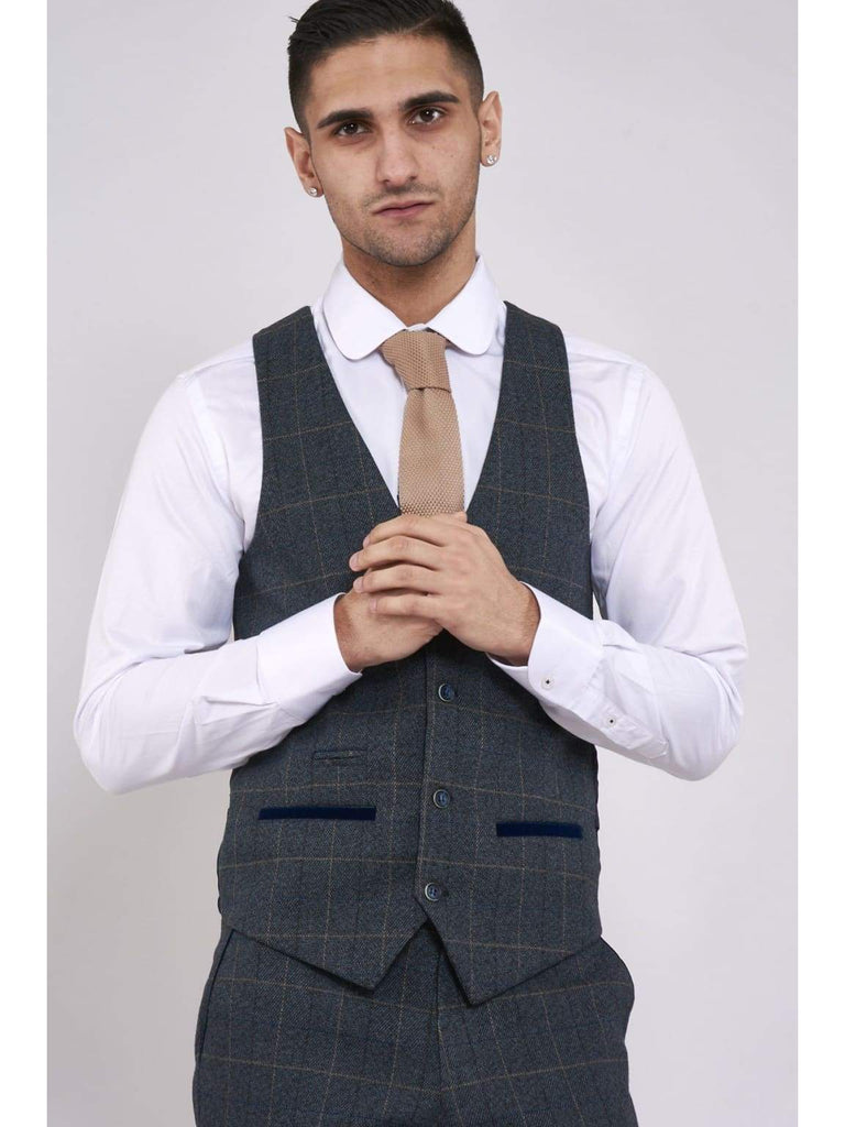 Marc Darcy Scott Blue Check Three Piece Suit