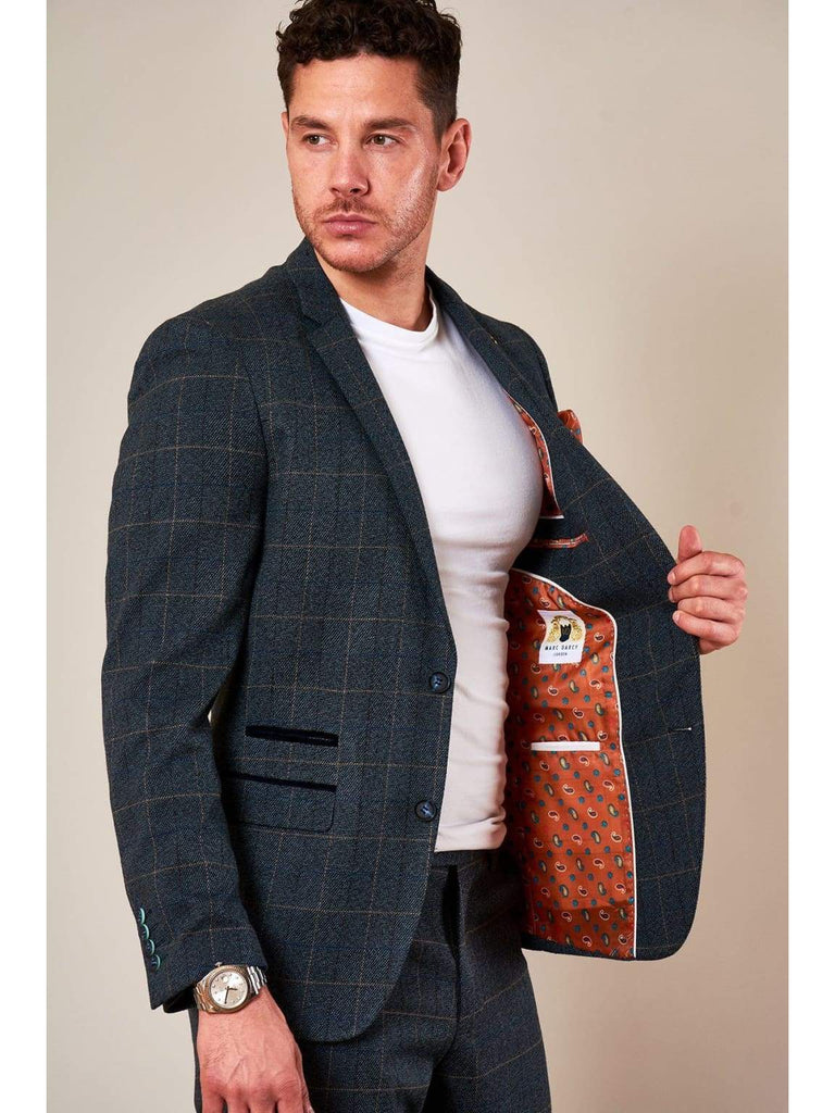 Marc Darcy Scott Blue Tweed Check Blazer - Suit & Tailoring