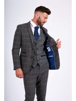 Marc Darcy Scott Grey Tweed Check Three Piece Suit - Suit & Tailoring