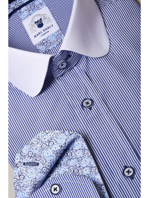 Marc Darcy Shelby Navy Blue Stripe Penny Collar Shirt - S - Shirts