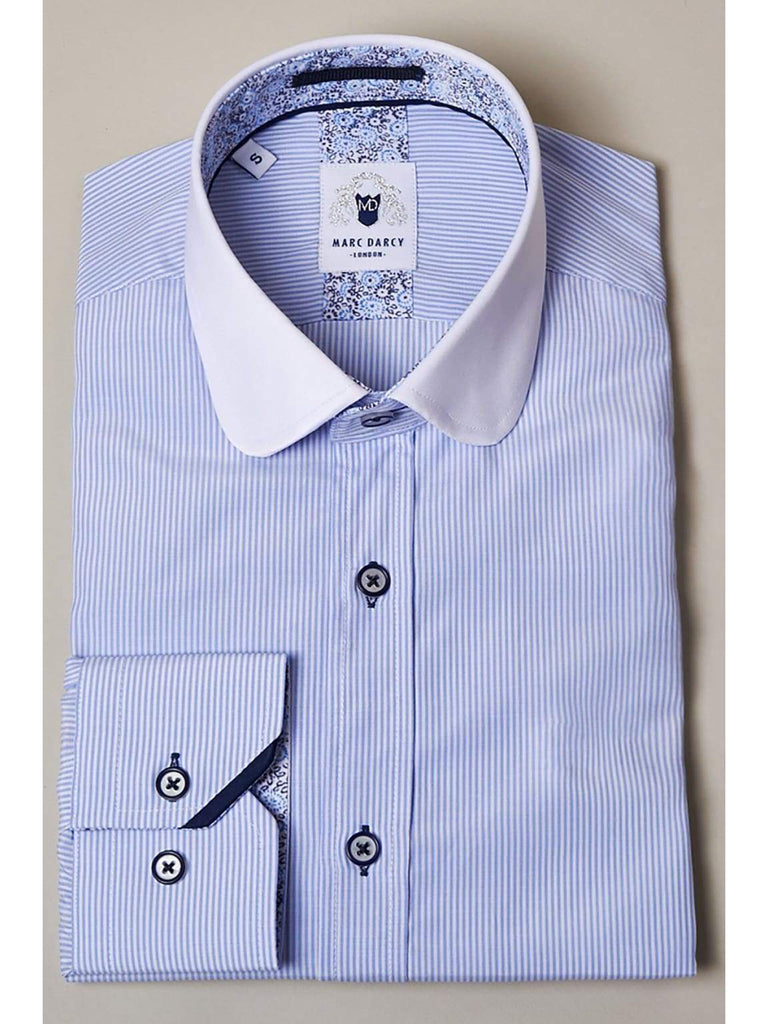 Marc Darcy Shelby Sky Blue Stripe Penny Collar Shirt - Shirts