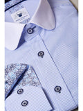 Marc Darcy Shelby Sky Blue Stripe Penny Collar Shirt - S - Shirts