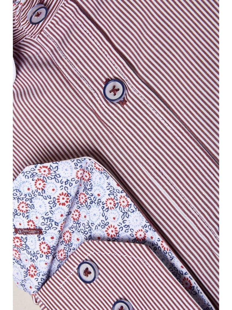 Marc Darcy Shelby Wine Stripe Penny Rounded Collar Shirt - Shirts