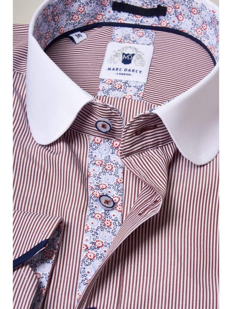 Marc Darcy Shelby Wine Stripe Penny Rounded Collar Shirt - Shirts