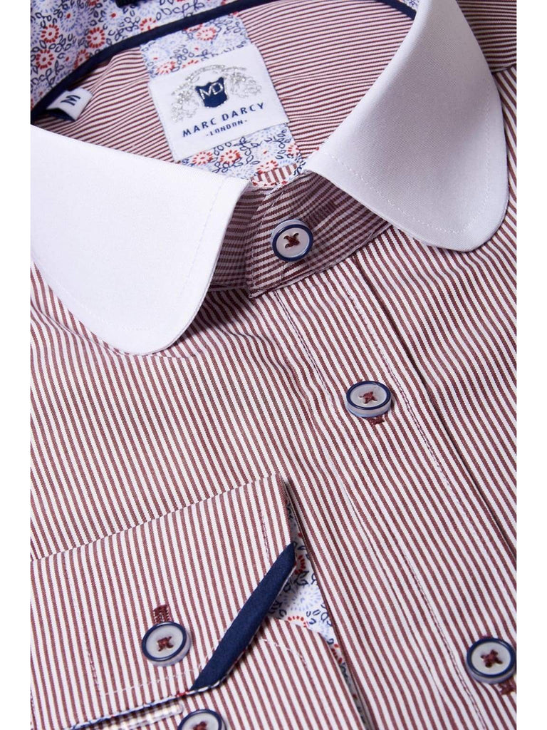 Marc Darcy Shelby Wine Stripe Penny Rounded Collar Shirt - S - Shirts