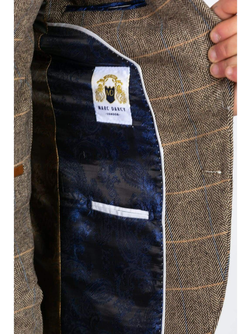 Marc Darcy Ted Tan Heritage Tweed Check Blazer