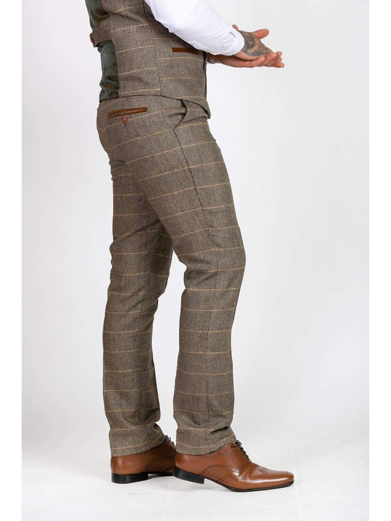 Marc Darcy Ted Tan Heritage Tweed Check Trousers - Suit & Tailoring