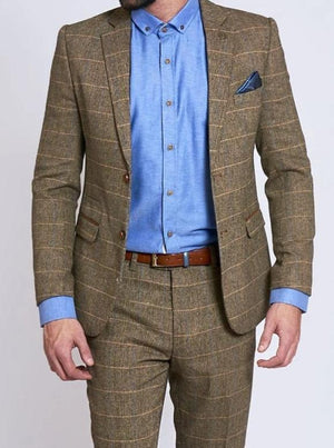 Marc Darcy TED Tan Heritage Tweed Check Two Piece Suit - Suit & Tailoring