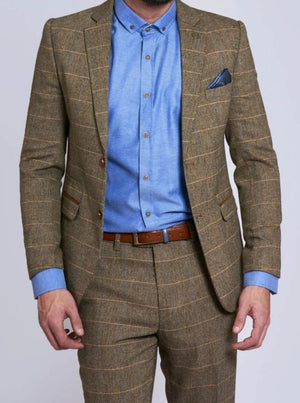 Marc Darcy TED Tan Heritage Tweed Check Two Piece Suit - 36R / 30R - Suit & Tailoring