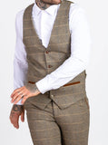 Marc Darcy Ted Tan Tweed Herringbone Check Waistcoat