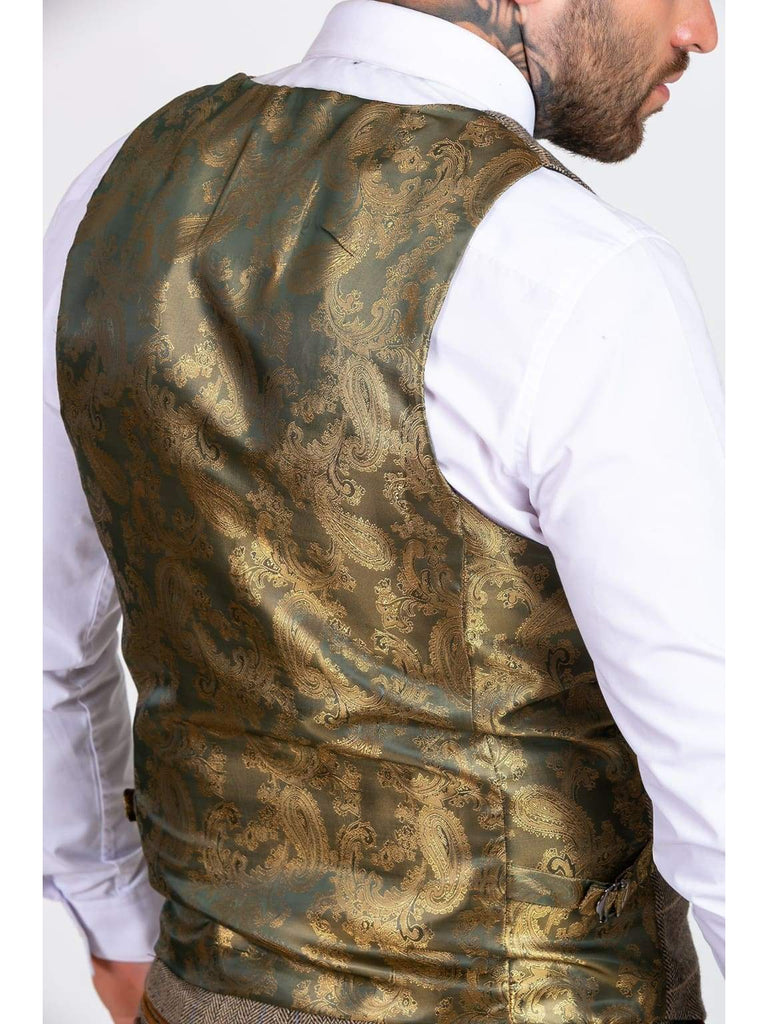 Marc Darcy Ted Tan Tweed Herringbone Check Waistcoat