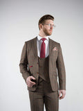 Marco Prince Ronan Mens 3 Piece Brown Slim Fit Check Tweed Suit - Suit & Tailoring