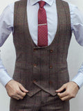 Marco Prince Ronan Mens 3 Piece Brown Slim Fit Check Tweed Suit - Suit & Tailoring