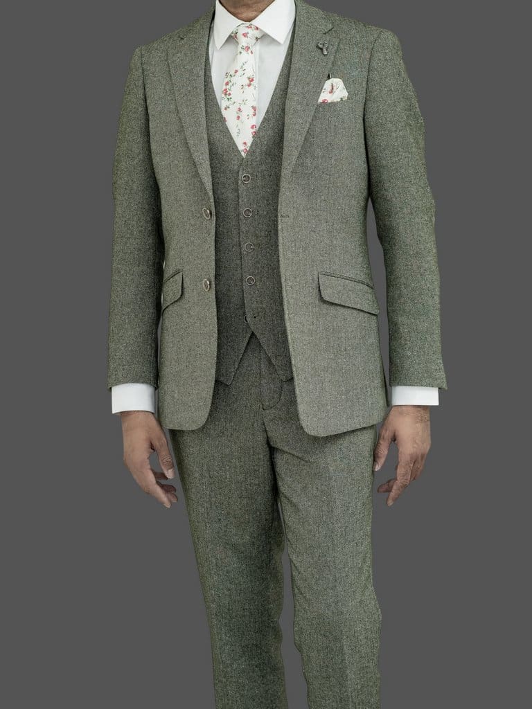 Skopes Jude Sage Green Herringbone Tweed Waistcoat - WAISTCOATS
