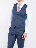 Torre Blue 100% British Wool Herringbone Mens Tweed Waistcoat - Suit & Tailoring