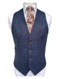 Torre Blue 100% British Wool Herringbone Mens Tweed Waistcoat - Suit & Tailoring