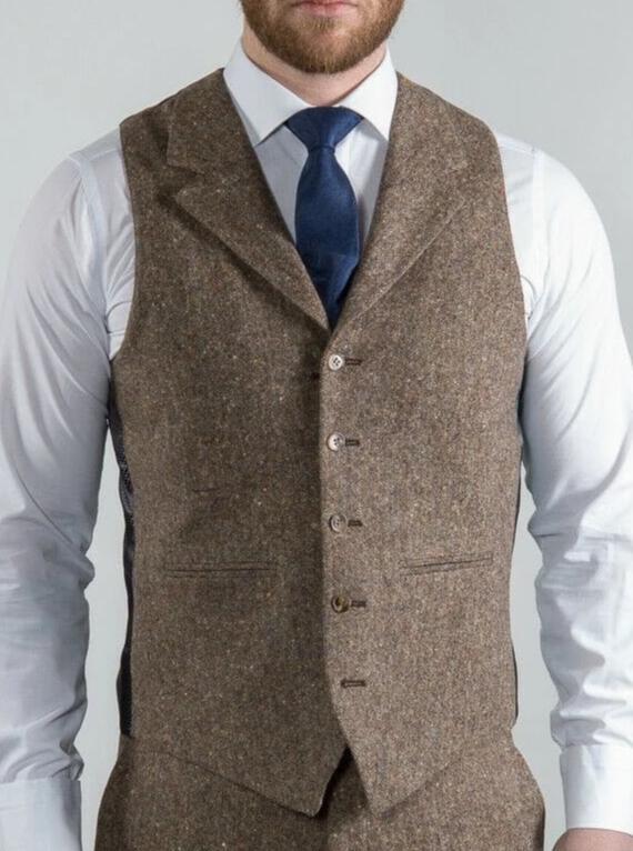 Torre Elton Tweed Mens Brown 100% Donegal Wool Waistcoat - Suit & Tailoring