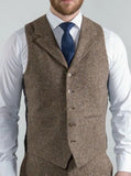 Torre Elton Tweed Mens Brown 100% Donegal Wool Waistcoat - Suit & Tailoring
