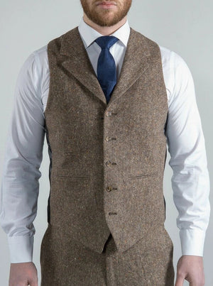 Torre Elton Tweed Mens Brown 100% Donegal Wool Tweed Waistcoat - 36R - Suit & Tailoring