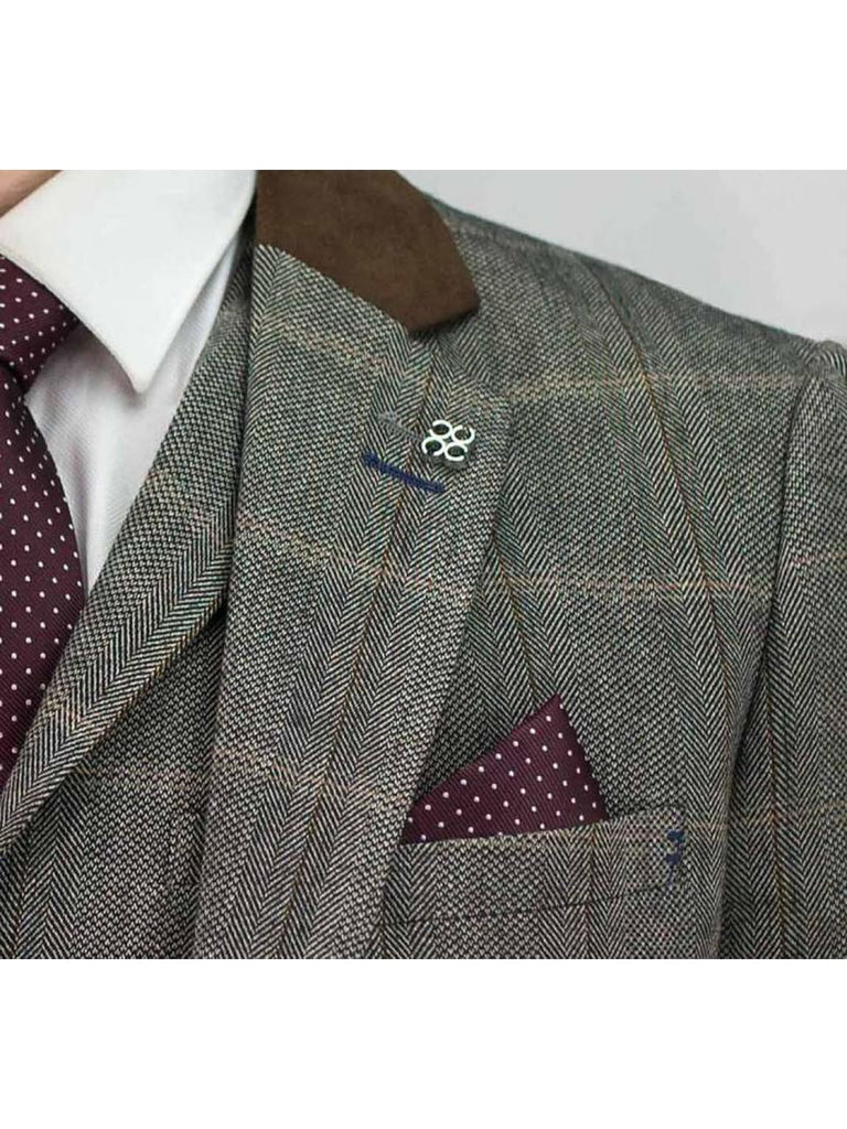Tweed Brown Suit Connall 3 Piece Slim Fit Check by House of Cavani - Suit & Tailoring