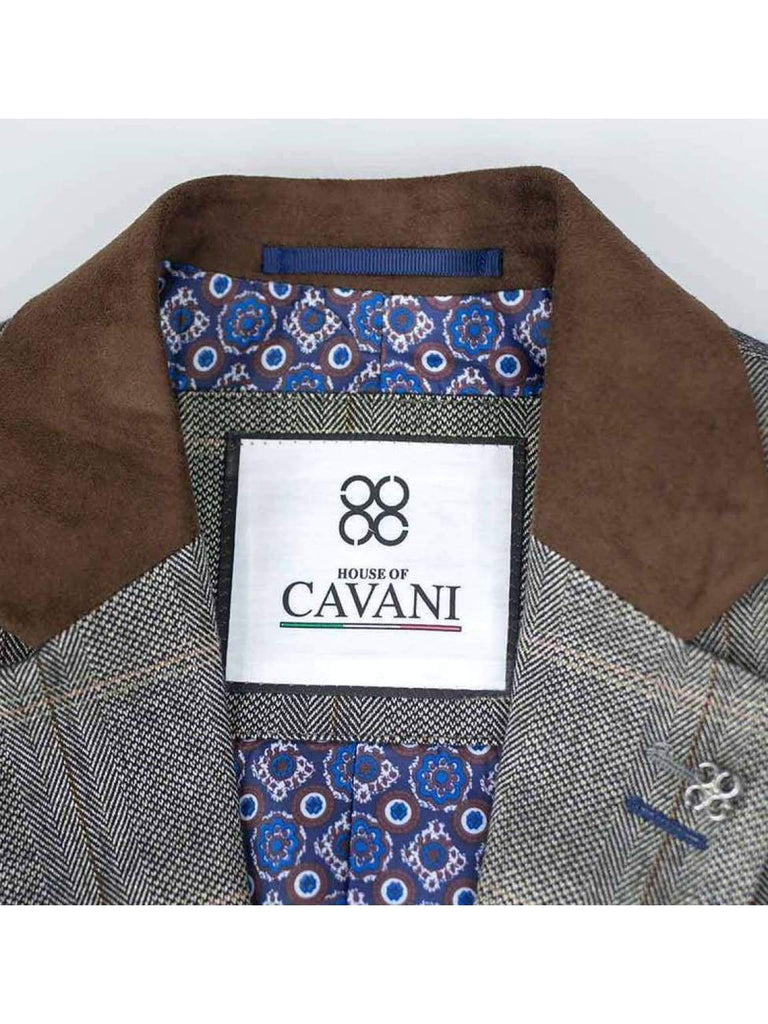 Tweed Brown Suit Connall 3 Piece Slim Fit Check by House of Cavani - Suit & Tailoring