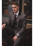 Tweed Brown Suit Connall 3 Piece Slim Fit Check by House of Cavani - Suit & Tailoring
