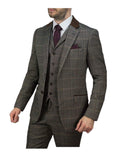 Tweed Brown Suit Connall 3 Piece Slim Fit Check by House of Cavani - 36R / 30R - Suit & Tailoring