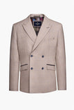 Cavani Caridi Beige Slim Fit Tweed Double Breasted Check Blazer - Jackets