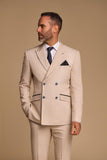 Cavani Caridi Beige Slim Fit Tweed Double Breasted Check Blazer - Jackets