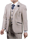 Cavani Caridi Boys Cream Three Piece Slim Fit Check Wedding Suit - Suit & Tailoring