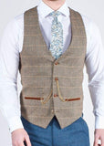 Fratelli Robbie Men’s Green Tweed Suit with Marc Darcy Ted Tan Tweed Waistcoat - Suits