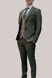 Fratelli Robbie Men’s Green Tweed Suit with Marc Darcy Ted Tan Tweed Waistcoat - Suits